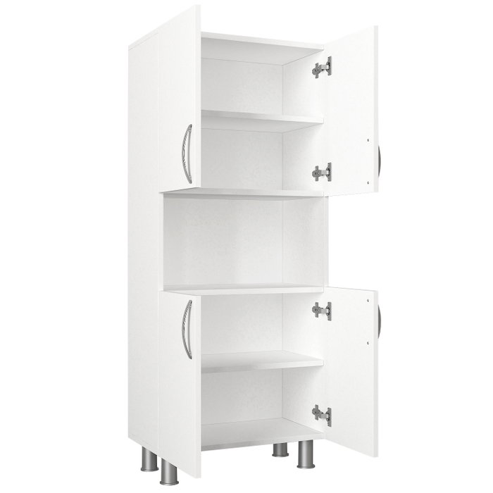 Hanah Home William - White Mueble de Baño Blanco 59.5 cm Ancho x 140.3 cm Alto x 29.5 cm Profundo Fabricado en Tablero de Partículas Recubierto de Melamina